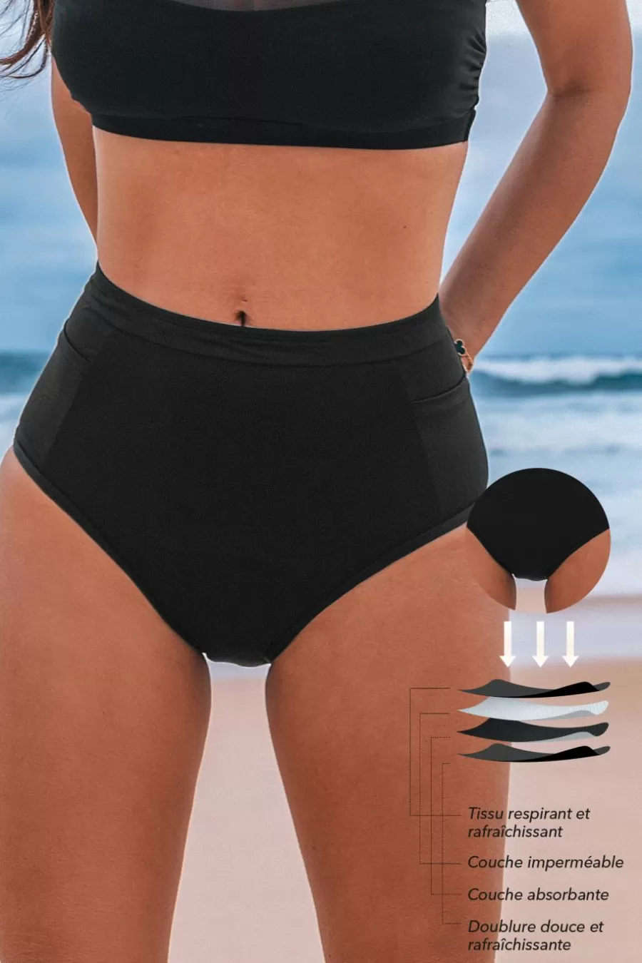 Cupshe Bikini*Bas De Bikini Menstruel Taille Haute Rétro Noir