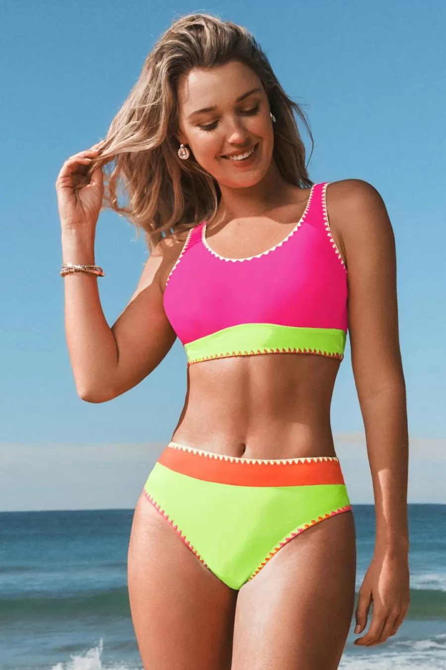 Cupshe Bikini*Bikini à Coquillage Et Bloc De Couleur Et Bas Standard Rose