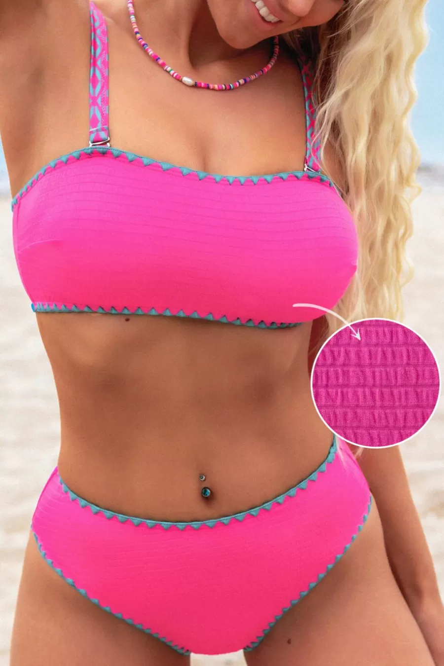 Cupshe Bikini | Taille Haute*Bikini Avec Col Carré Et Bas Standard Rose