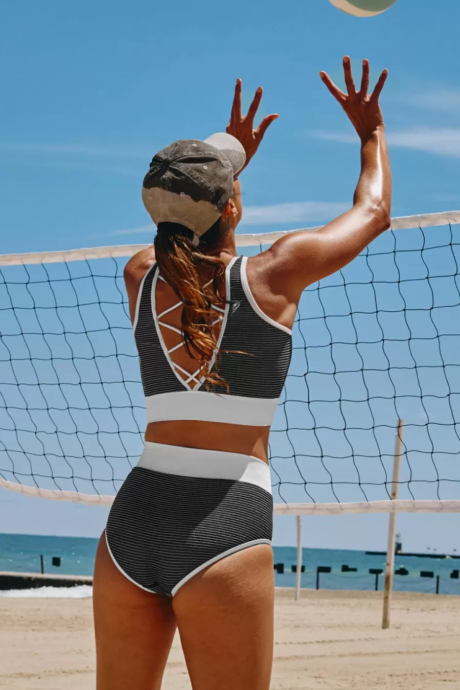Cupshe Bikini | Taille Haute*Bikini Côtelé Contrasté Et Bas à Taille Haute Sans Couture Noir