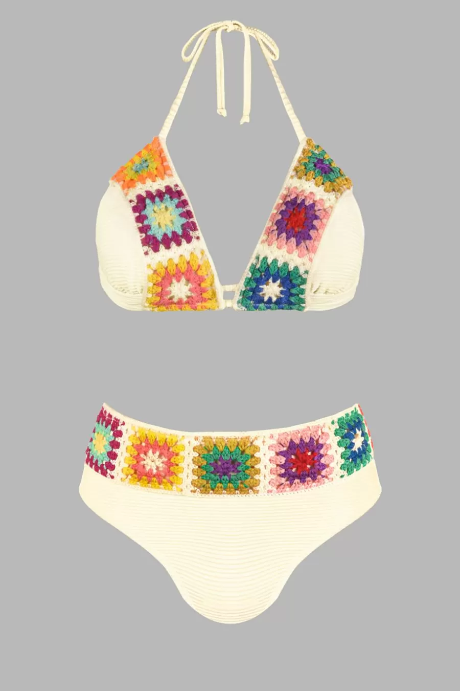 Cupshe Bikini*Bikini Floral à Col Licou En Crochet Et Bas Standard Blanc Cassé/Ivoire