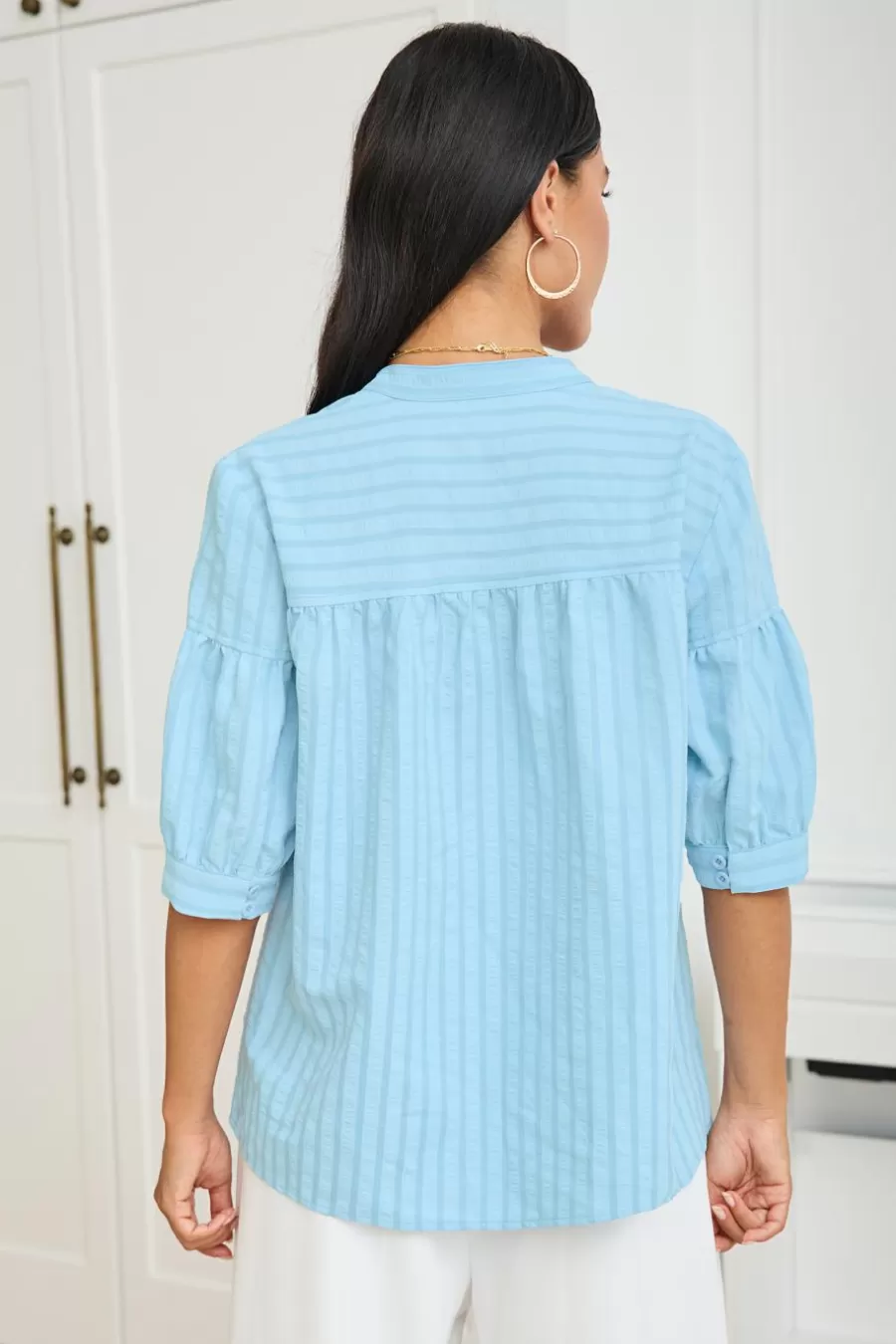 Cupshe Chemise & Blouse*Blouse à Manches Bouffantes Et Rayures Ton Sur Ton e Bleu