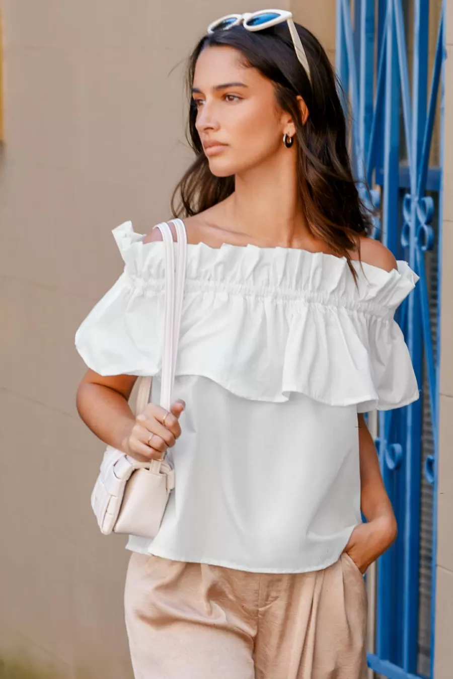 Cupshe T-Shirt & Débardeur | Chemise & Blouse*Blouse à épaules Dénudées Et Corsage à Volants he Blanc