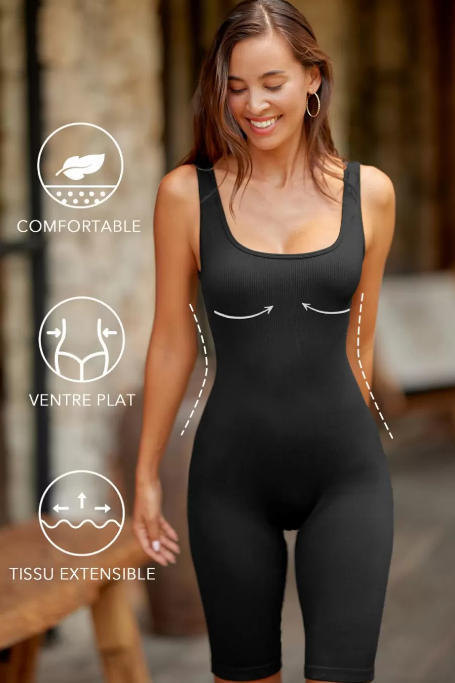 Cupshe Lingerie*Body Gainant Ventre Plat Sans Manches à Col Scoop Noir