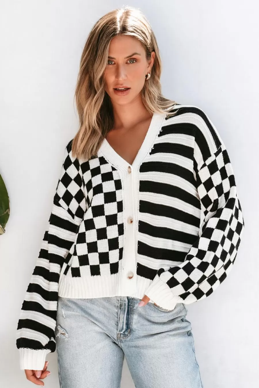 Cupshe Cardigan | Pulls & Gilets*Cardigan à Manches Longues Avec Motifs Mixtes Et Blanc Noir