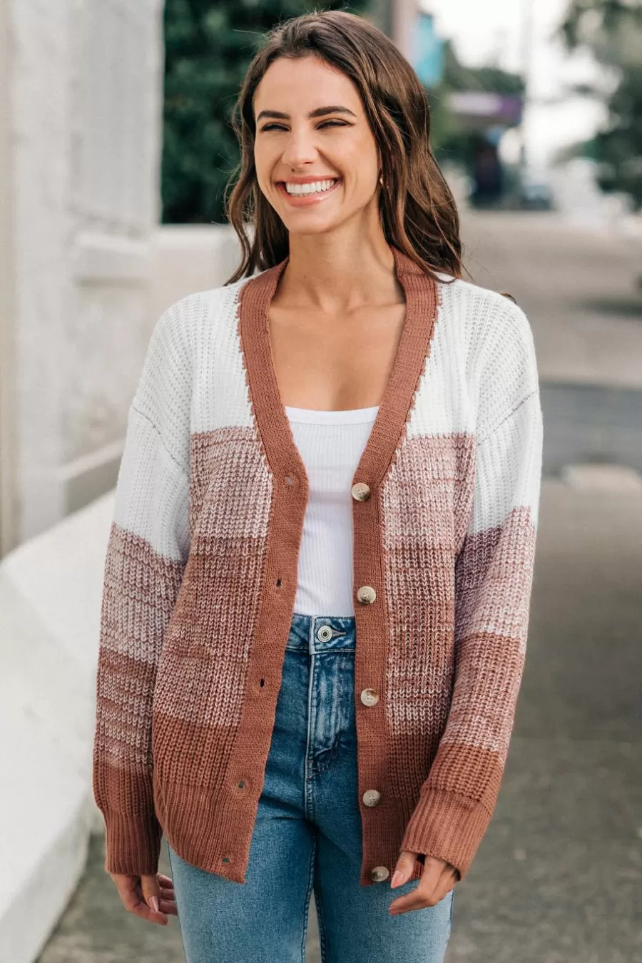 Cupshe Cardigan | Pulls & Gilets*Cardigan à Manches Longues Et Boutons Brun Ombré Marron clair