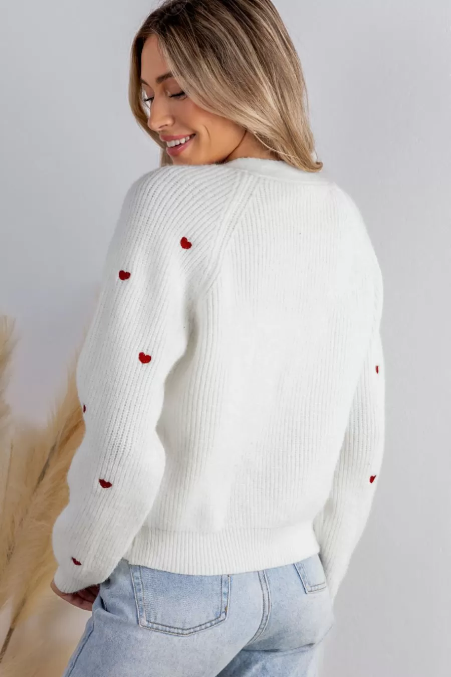 Cupshe Cardigan | Maillot 1 Pièce*Cardigan à Manches Longues Et Col En V Avec Imprimé Cœur Blanc