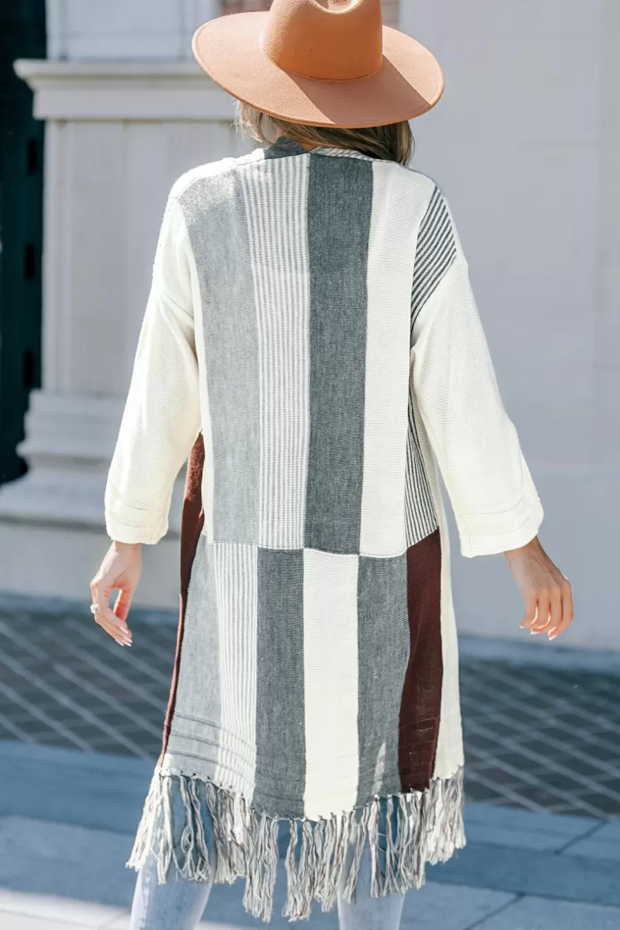 Cupshe Cardigan | Pulls & Gilets*Cardigan à Manches Longues Et Franges Avec Blocs De Couleurs Gris