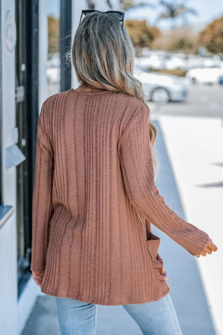 Cupshe Cardigan | Pulls & Gilets*Cardigan Côtelé Ouvert Sur Le Devant Marron