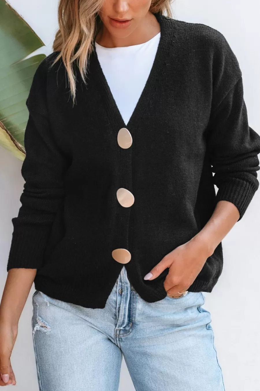 Cupshe Cardigan | Pulls & Gilets*Cardigan En Tricot à Col En V Et Boutons Froncé Gris