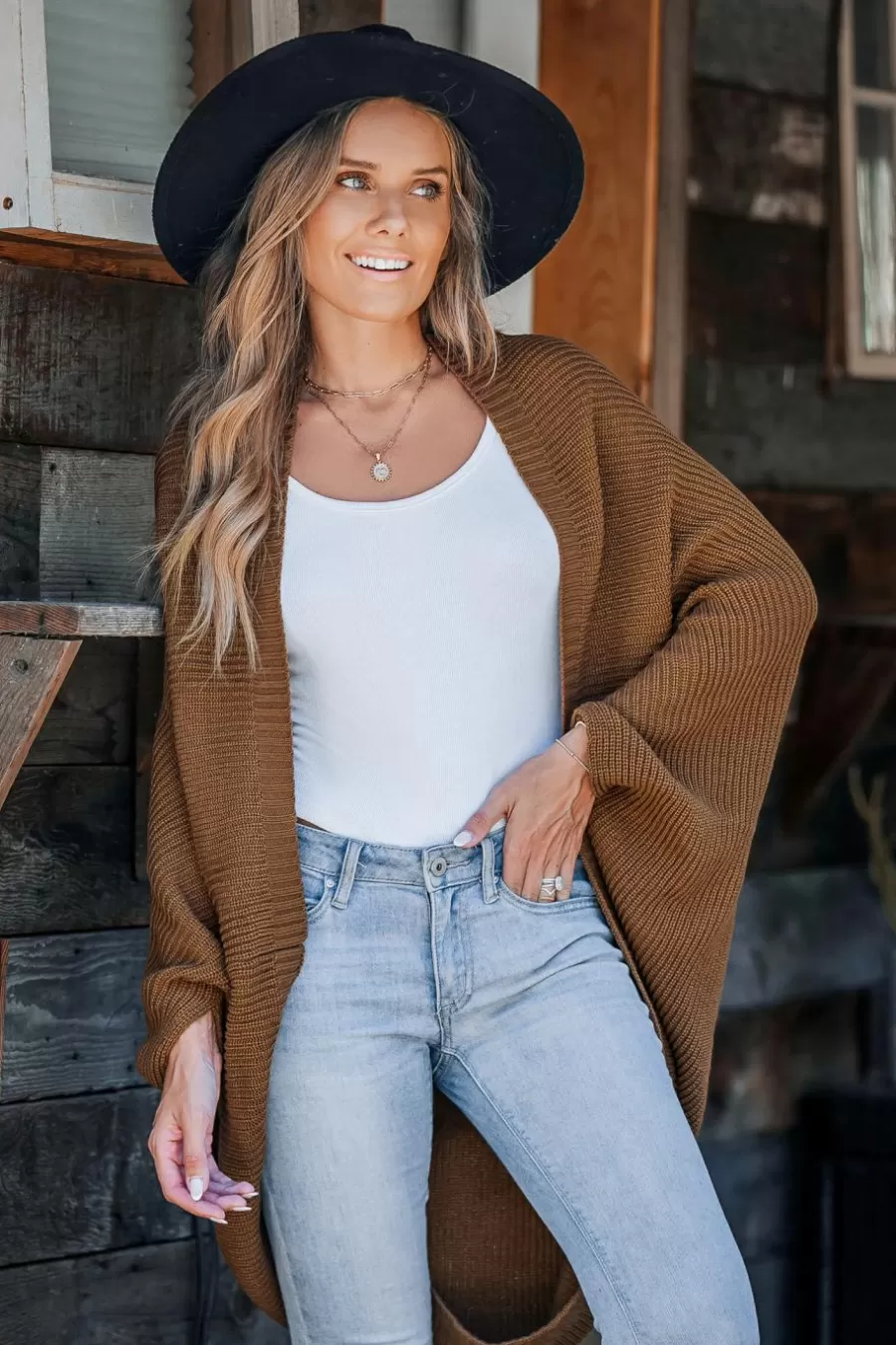 Cupshe Cardigan | Pulls & Gilets*Cardigan En Tricot Lâche Ouvert Sur Le Devant Brun Expresso Café / Espresso / Tabac