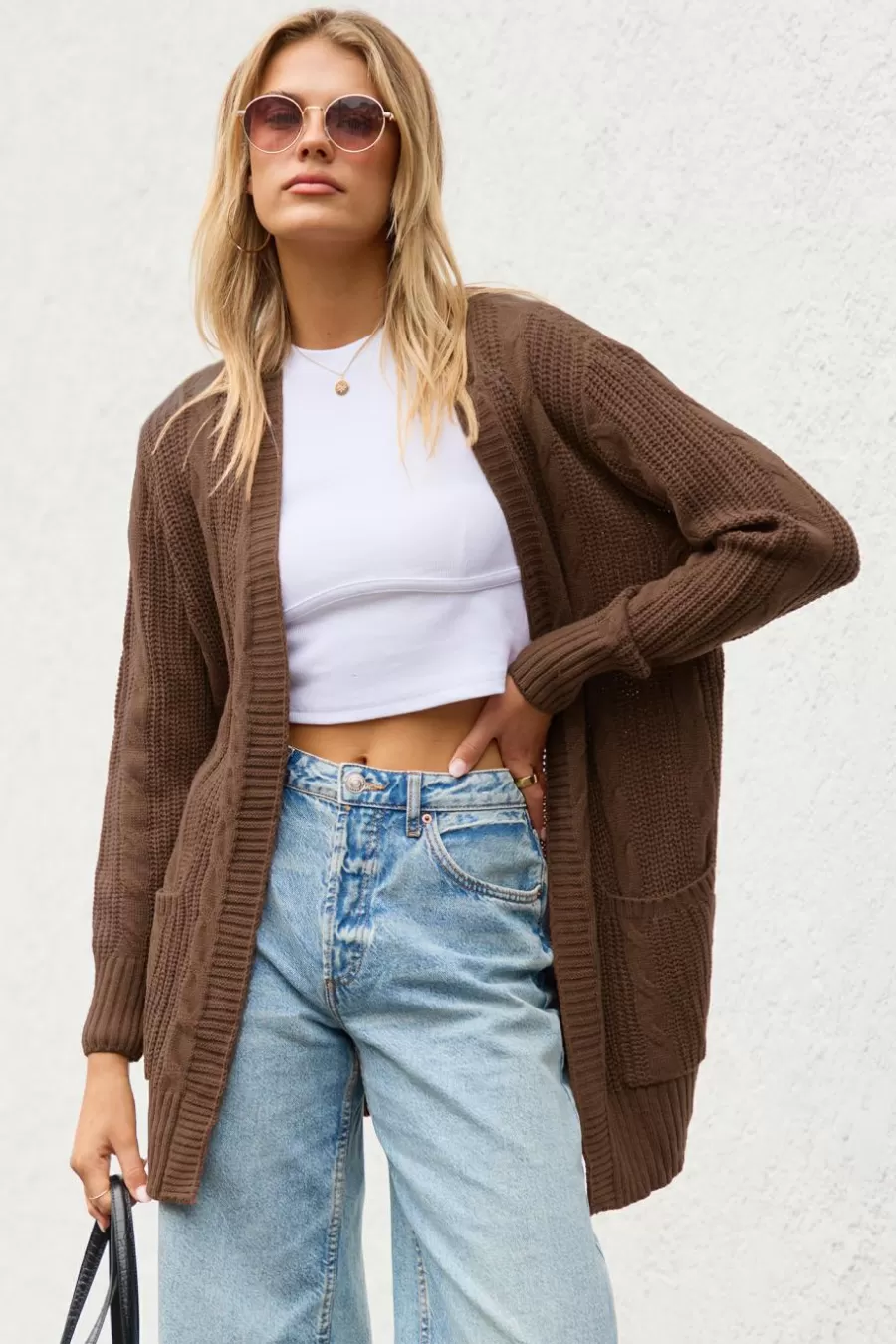 Cupshe Cardigan | Pulls & Gilets*Cardigan En Tricot Ouvert Sur Le Devant Et Manches Longues Brun