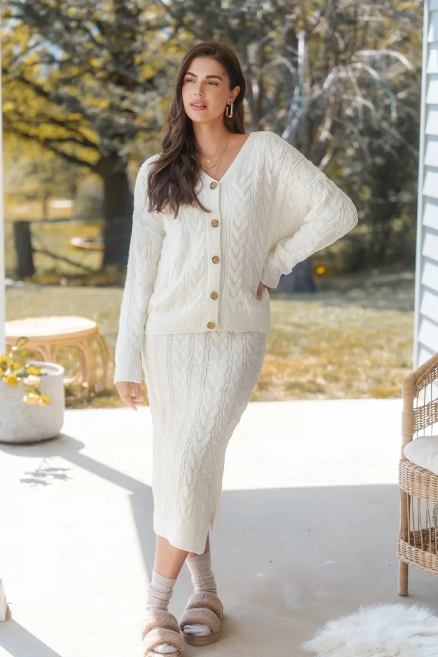 Cupshe Cardigan | Pulls & Gilets*Cardigan En Tricot Torsadé à Boutons Sur Le Devant Blanc