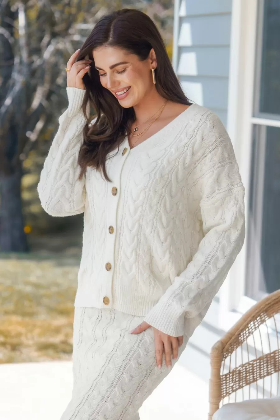 Cupshe Cardigan | Pulls & Gilets*Cardigan En Tricot Torsadé à Boutons Sur Le Devant Blanc