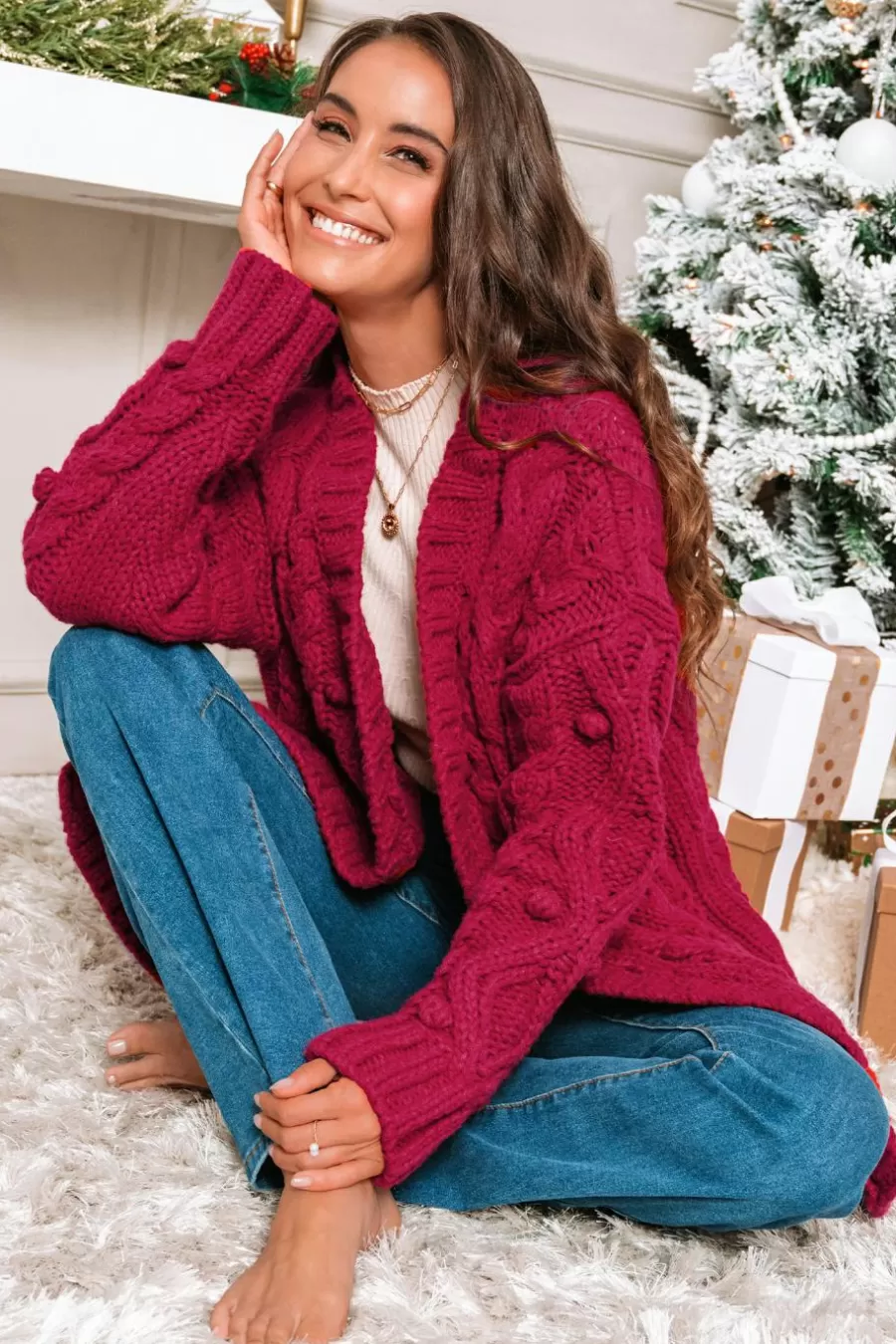 Cupshe Cardigan | Pulls & Gilets*Cardigan En Tricot Torsadé Ouvert Au Devant à Manches Longues Rouge