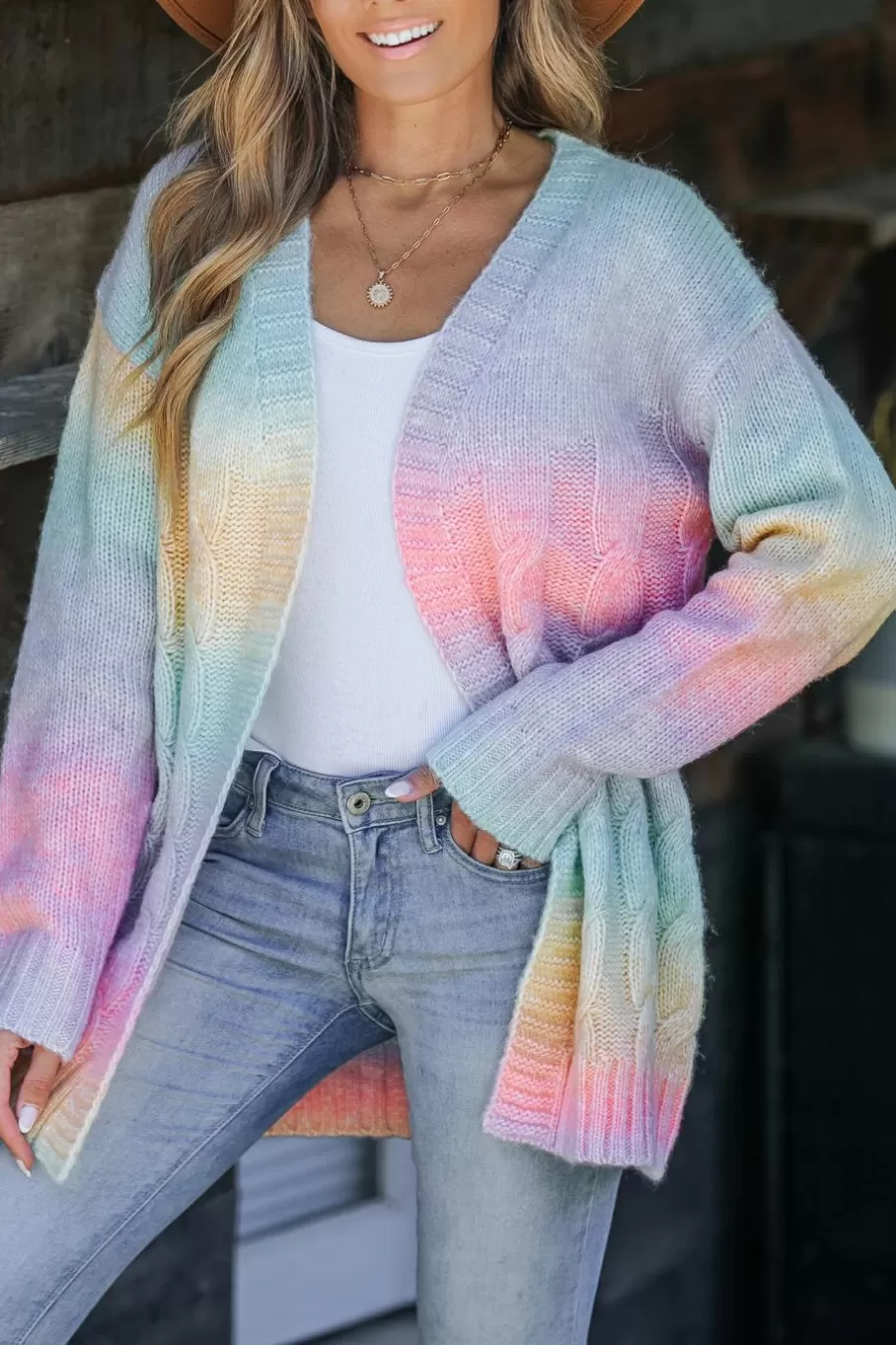 Cupshe Cardigan | Pulls & Gilets*Cardigan Ombré à Ouverture Sur Le Devant Et Manches Longues Rose