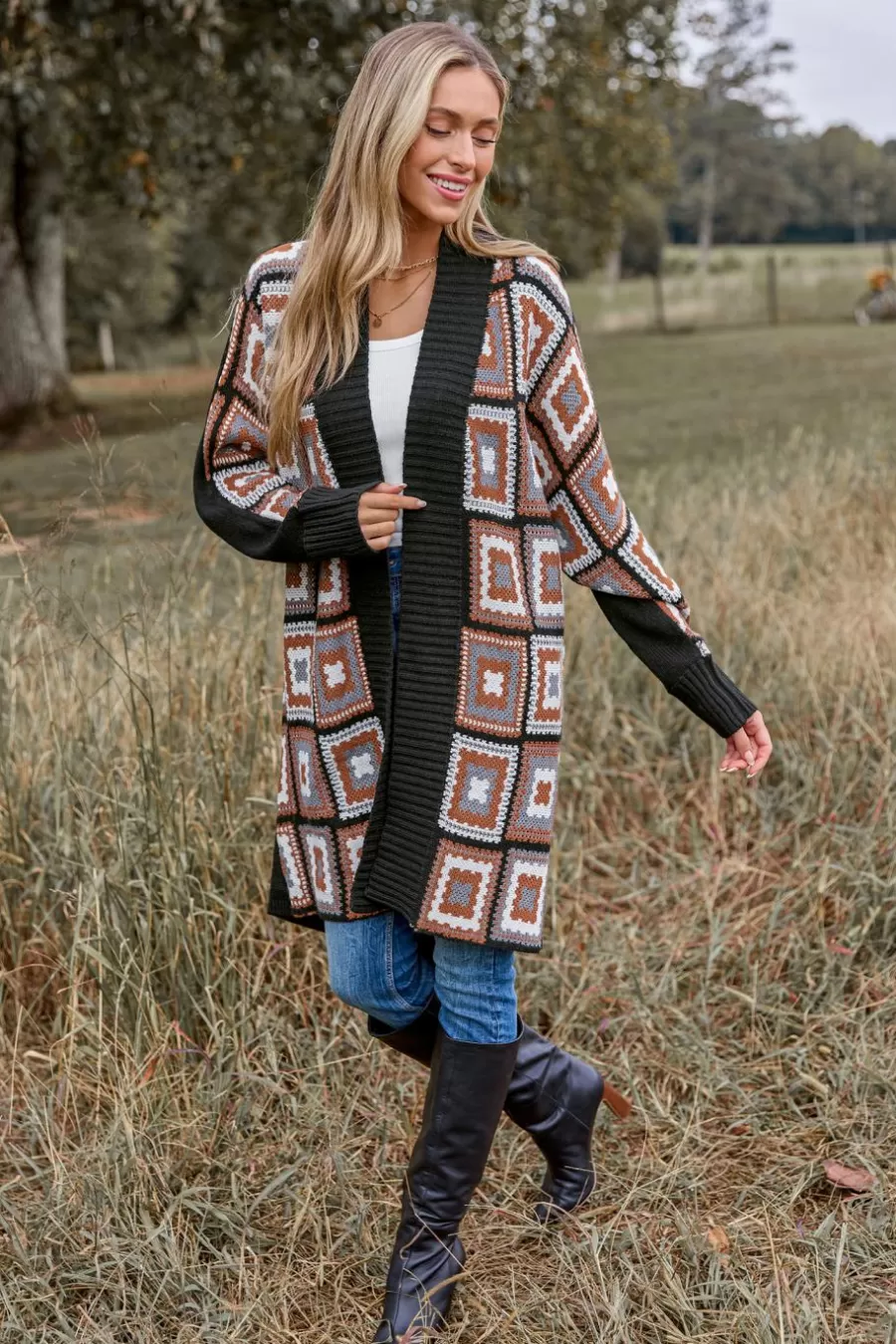 Cupshe Cardigan | Pulls & Gilets*Cardigan Ouvert Au Devant à Manches Longues Avec Patchwork Brun