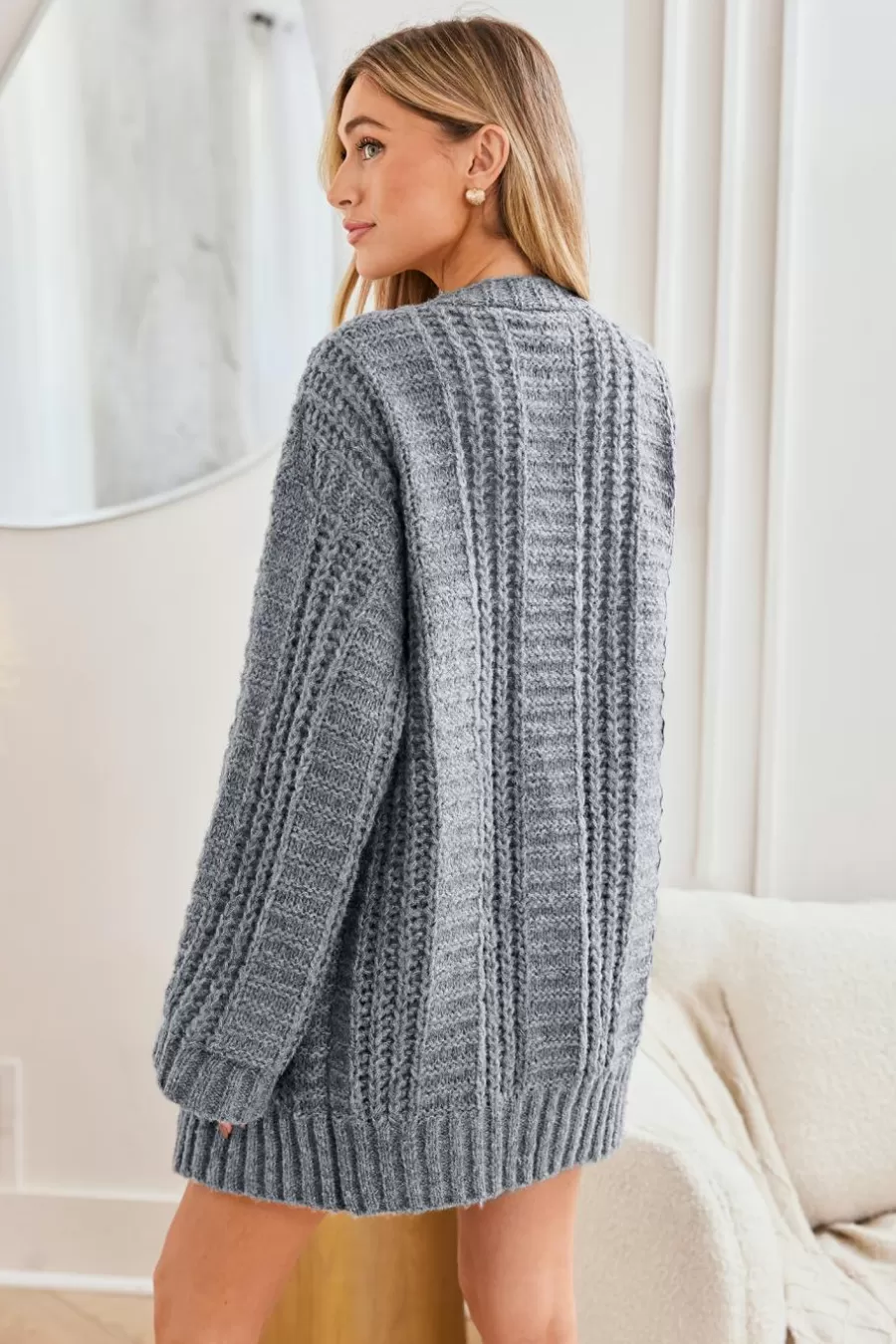 Cupshe Cardigan | Pulls & Gilets*Cardigan Ouvert Au Devant En Tricot Torsadé Gris