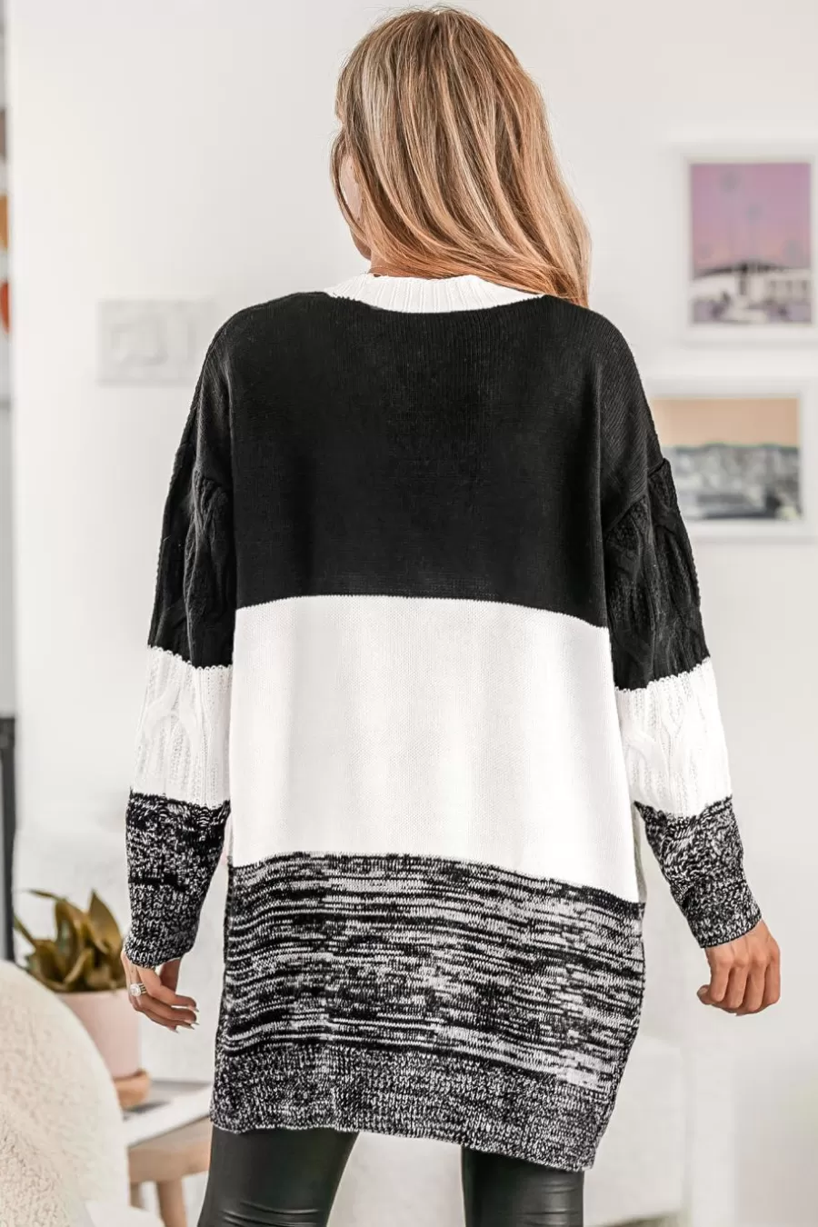 Cupshe Cardigan | Pulls & Gilets*Cardigan Ouvert Classique Et Douillet à Blocs De Couleurs Noir