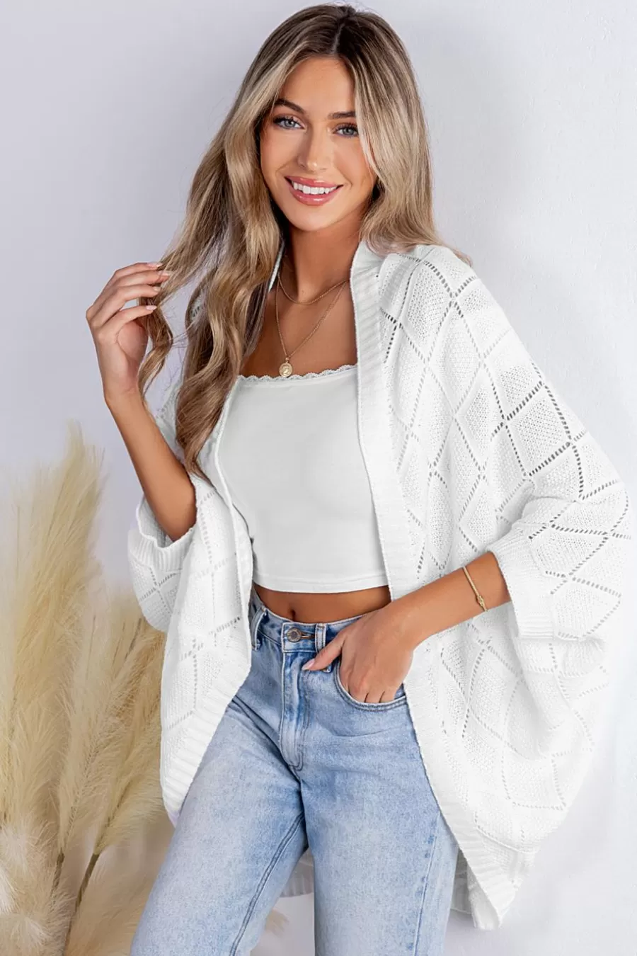 Cupshe Cardigan | Pulls & Gilets*Cardigan Ouvert Sur Le Devant à Manches Dolman En Tricot Blanc