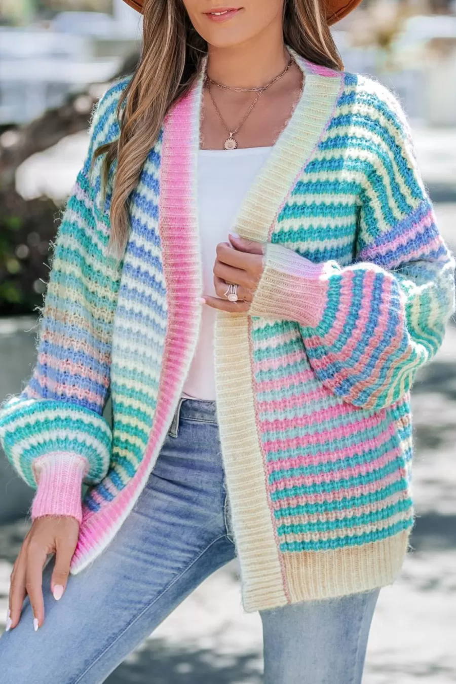 Cupshe Cardigan | Pulls & Gilets*Cardigan Ouvert Sur Le Devant à Manches Longues En Arc-en-ciel Rose