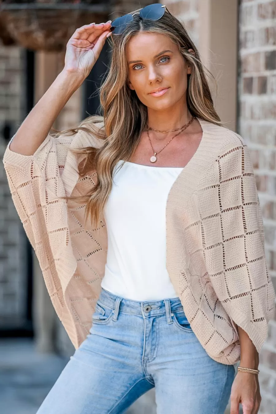 Cupshe Cardigan | Pulls & Gilets*Cardigan Ouvert Sur Le Devant Avec Manches Courtes Beige Neutre