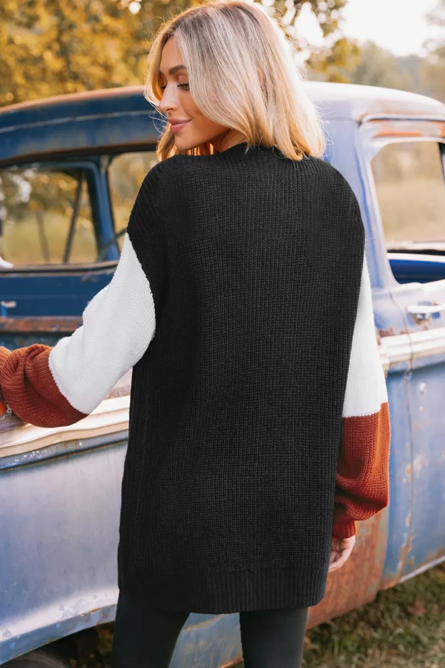 Cupshe Cardigan | Pulls & Gilets*Cardigan Ouvert Sur Le Devant En Tricot à Bloc De Couleur Noir