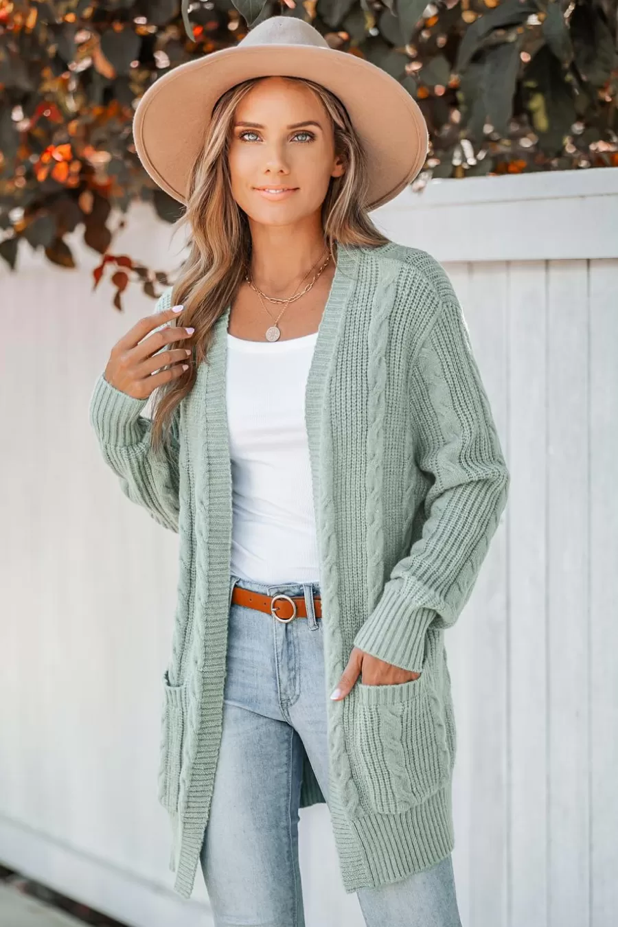 Cupshe Cardigan | Manteau & Veste*Cardigan Ou Sur Le Devant En Tricot Torsadé Vert