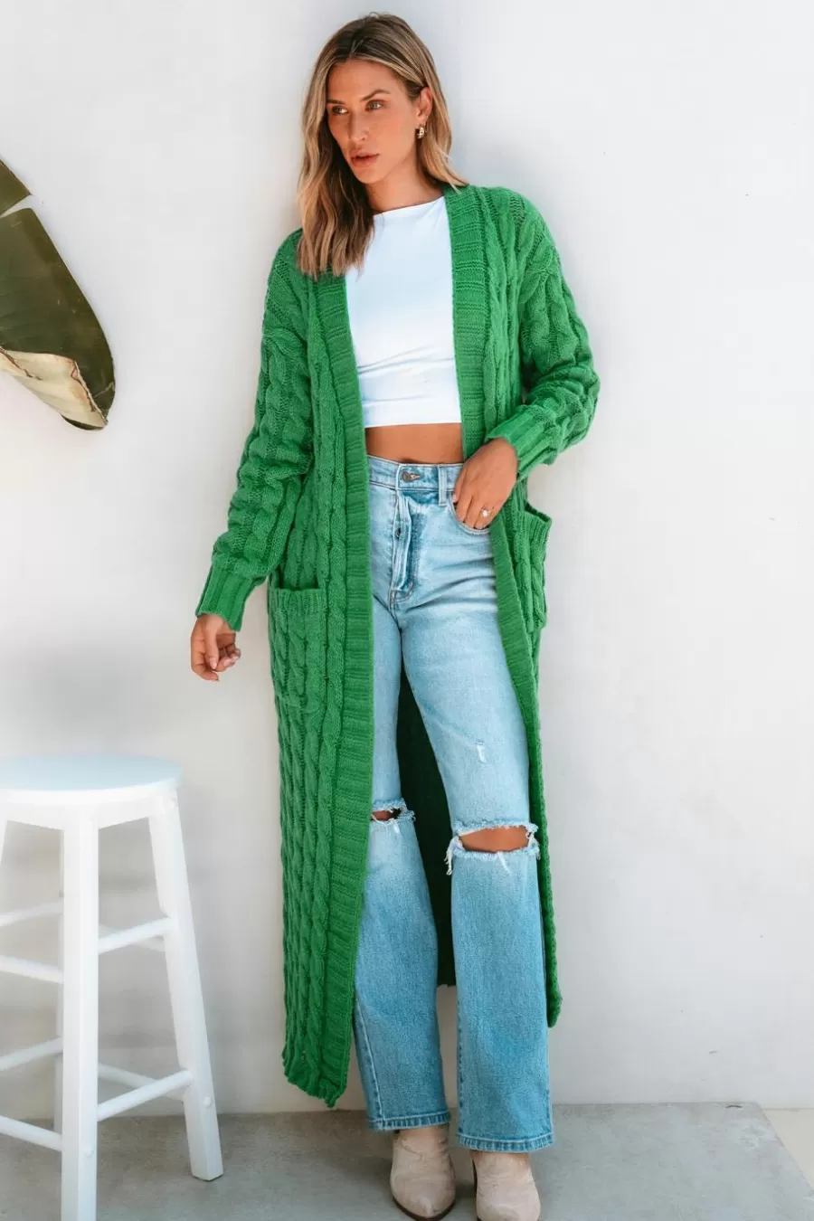 Cupshe Cardigan | Manteau & Veste*Cardigan Ou Sur Le Devant En Tricot Torsadé Vert