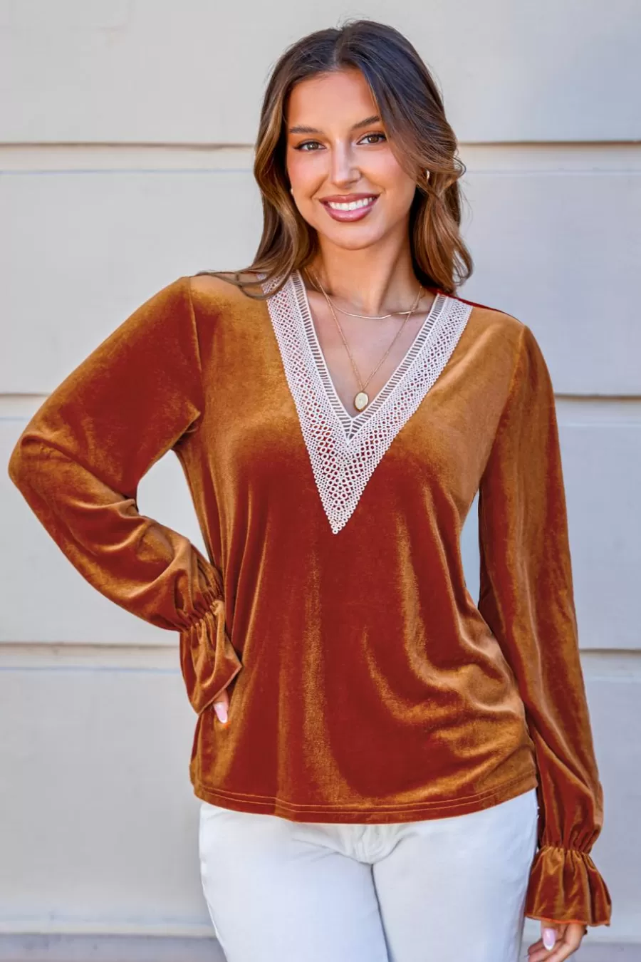 Cupshe T-Shirt & Débardeur | Chemise & Blouse*Chemise à Col En V Et Manches De Poète Orange Brûlé Orange/Jaune