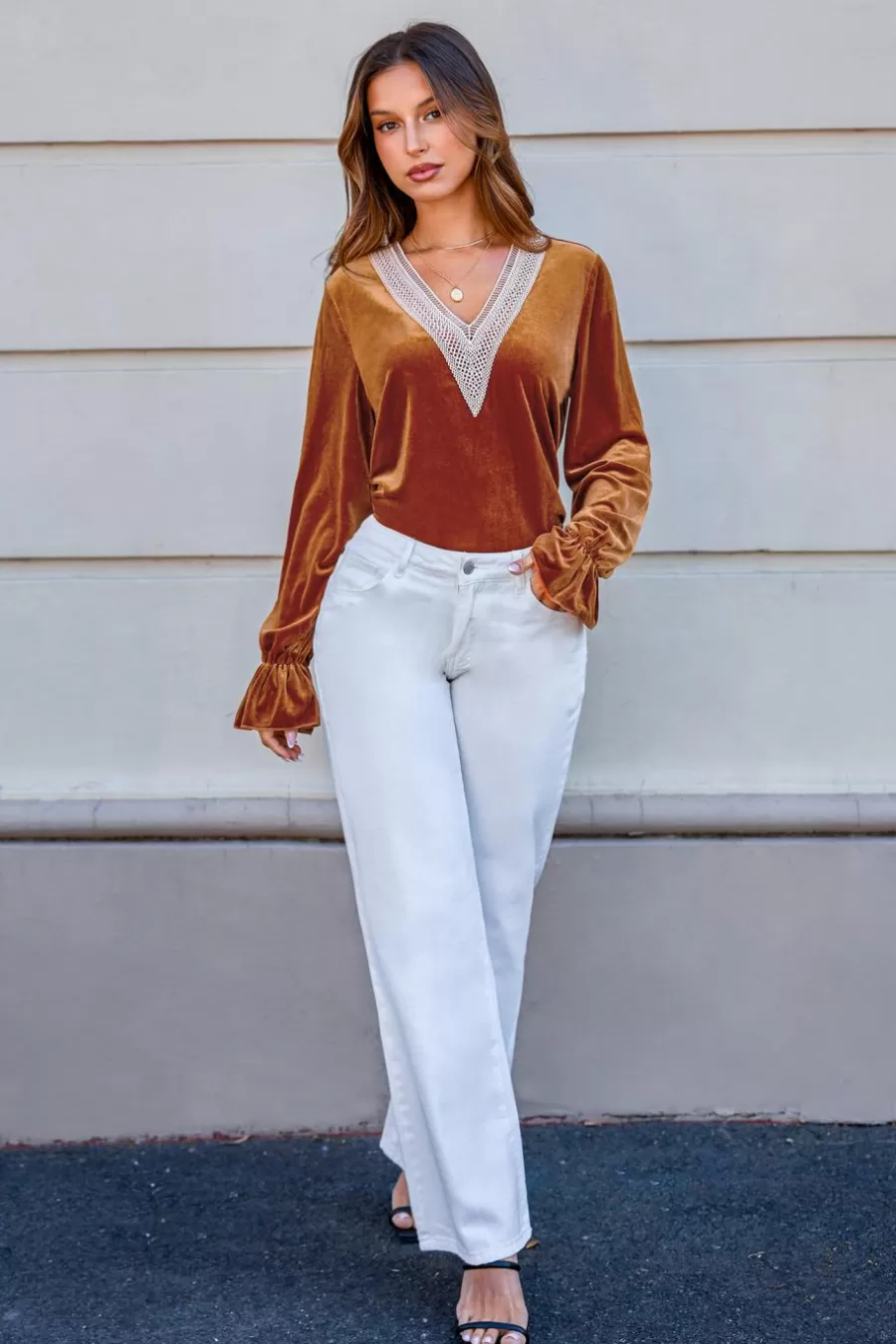 Cupshe T-Shirt & Débardeur | Chemise & Blouse*Chemise à Col En V Et Manches De Poète Orange Brûlé Orange/Jaune