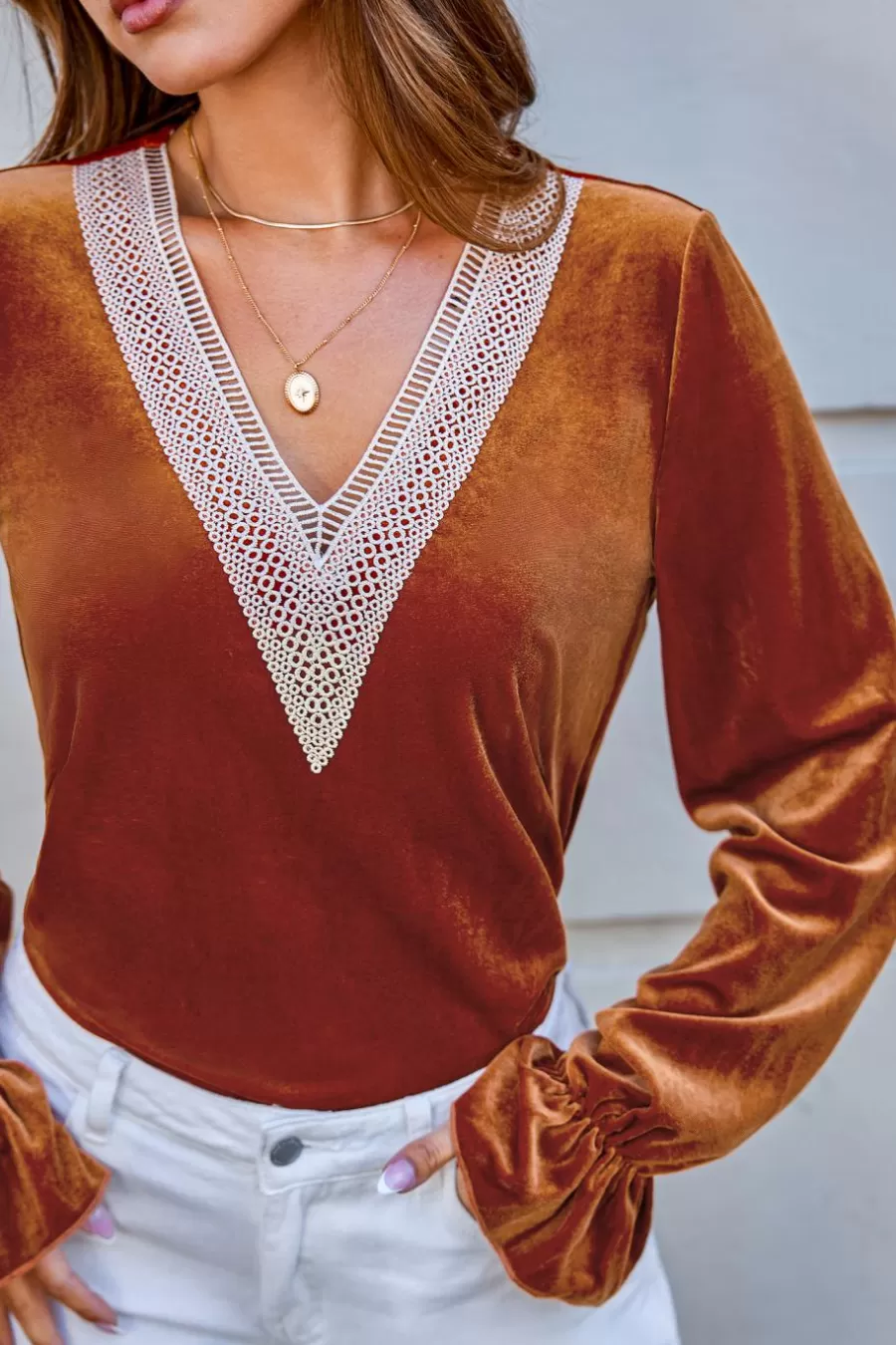 Cupshe T-Shirt & Débardeur | Chemise & Blouse*Chemise à Col En V Et Manches De Poète Orange Brûlé Orange/Jaune