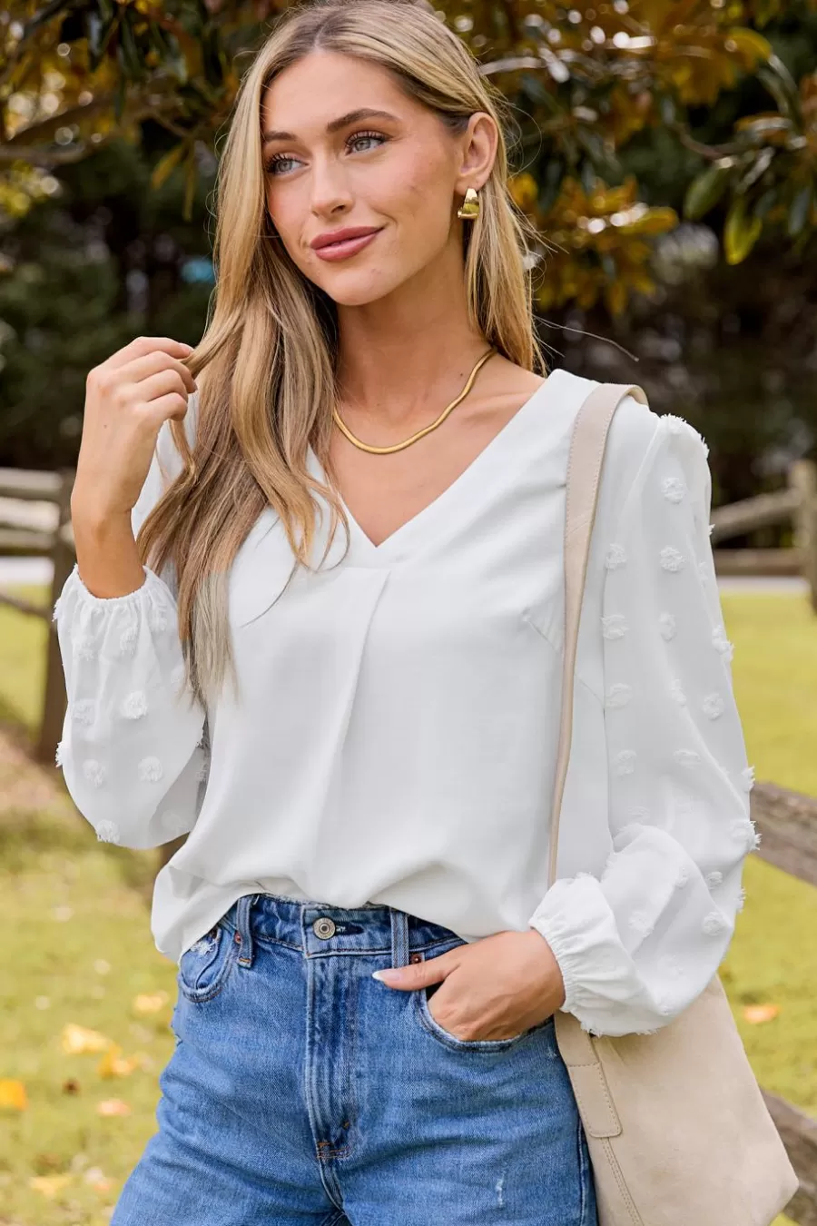 Cupshe T-Shirt & Débardeur | Chemise & Blouse*Chemise à Col En V Et Manches Longues he Blanc