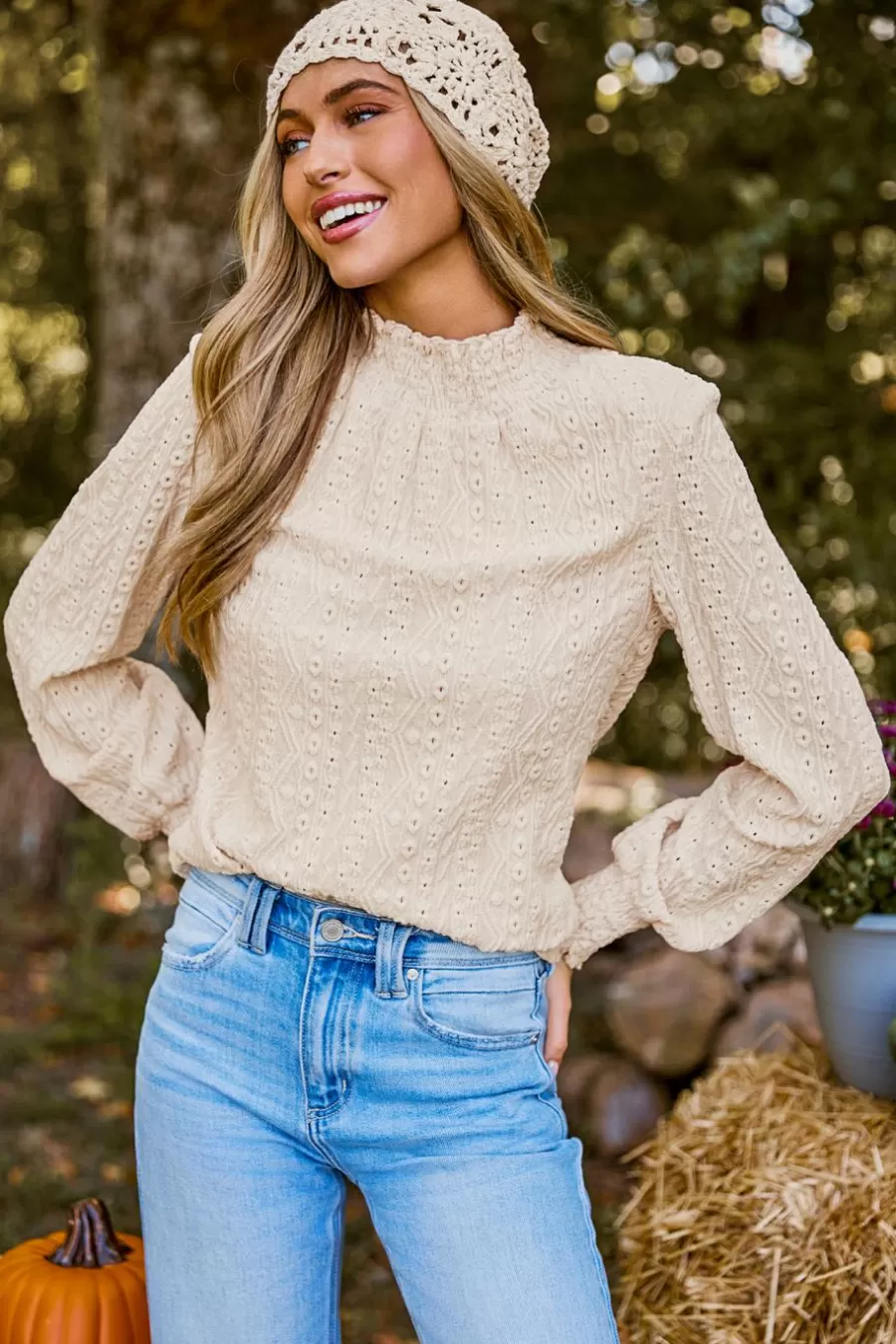 Cupshe T-Shirt & Débardeur | Chemise & Blouse*Chemise à Manches De Poète Avec Col Rond Et œillets Beige