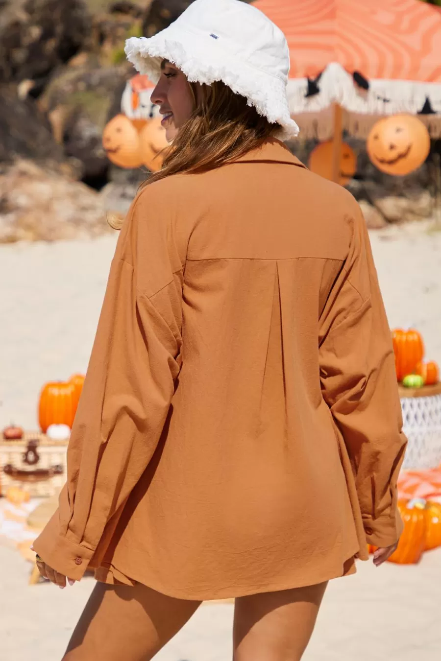 Cupshe Maillot 1 Pièce | Manteau & Veste*Chemise à Manches Longues Avec Short à Jambes Larges Orange Orange/Jaune