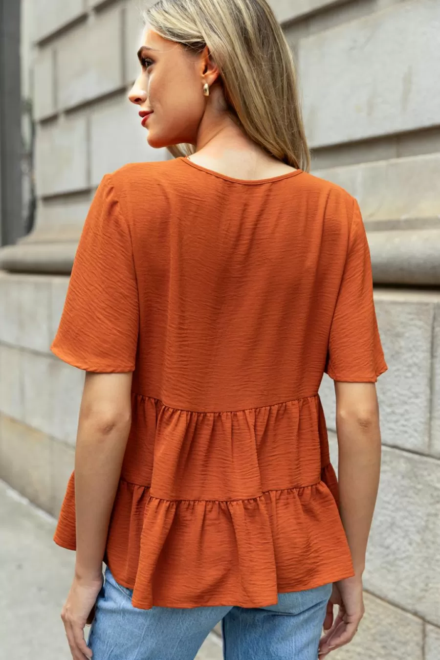 Cupshe T-Shirt & Débardeur | Chemise & Blouse*Chemise à Manches évasées Et Ourlet à Panneaux Orange Brûlée Orange/Jaune