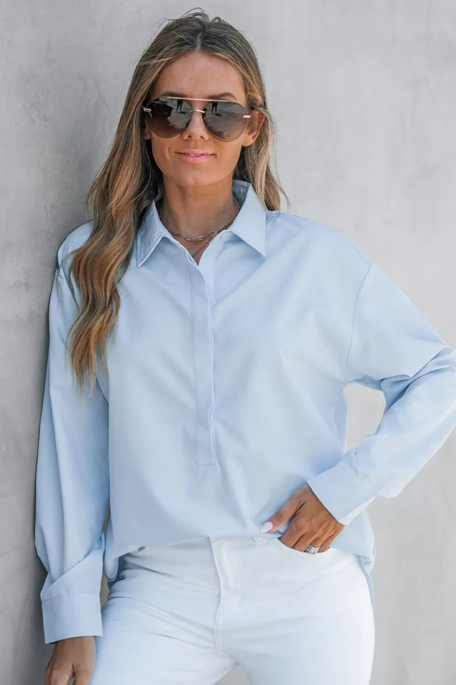 Cupshe Chemise & Blouse*Chemise Avec Boutons Cachés Et Manches Longues Bleu