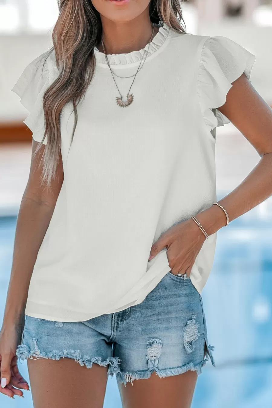 Cupshe T-Shirt & Débardeur | Chemise & Blouse*Chemise he Plissée à Manches Flottantes Blanc