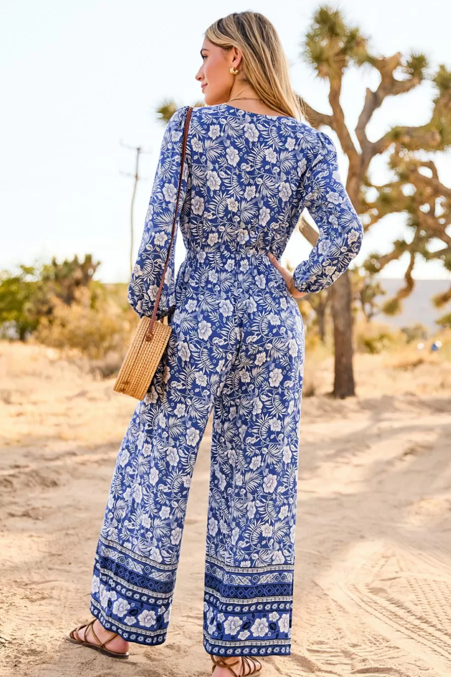 Cupshe Robe De Plage | Combinaison*Combinaison à Manches Longues Et Jambes Larges Avec Fleurs Bleu