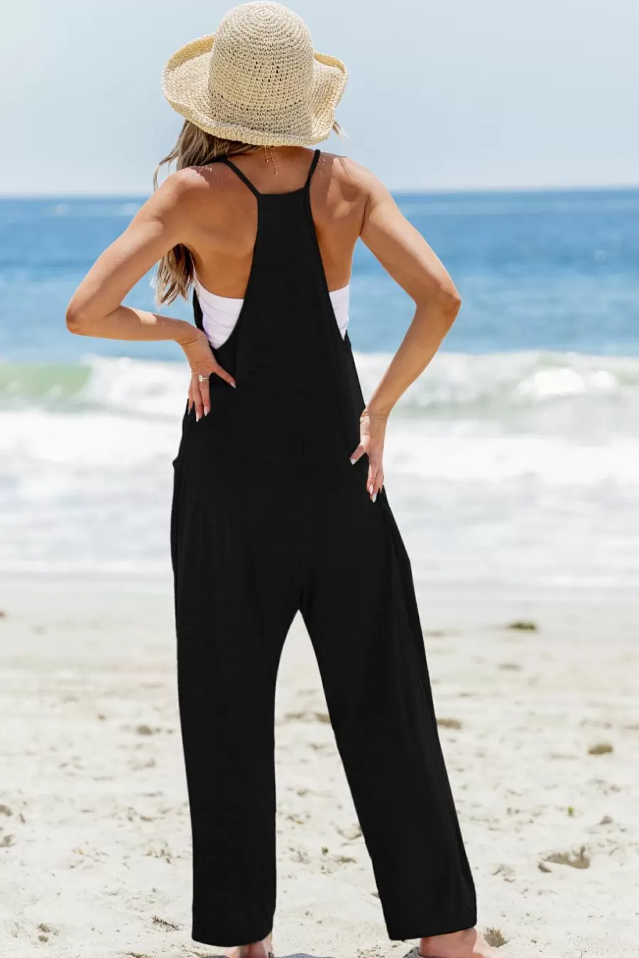 Cupshe Robe De Plage | Combinaison*Combinaison Sans Manches Avec Col Scoop Noir