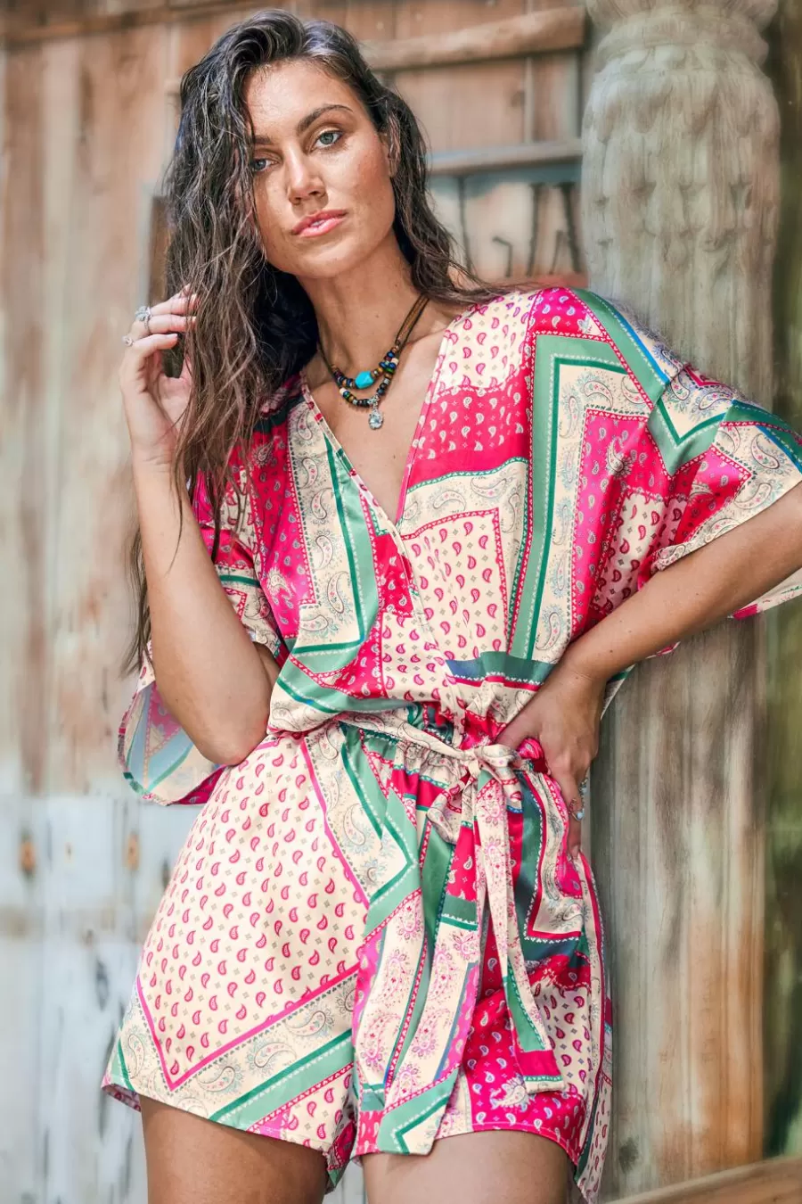 Cupshe Robe De Plage | Combinaison*Combishort En Paisley à Manches Dolman Et Jambe Large Rose