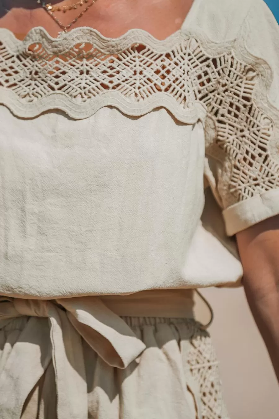 Cupshe Combinaison*Combishort En Pur Coton à Jambes Droites En Dentelle Kaki Neutre