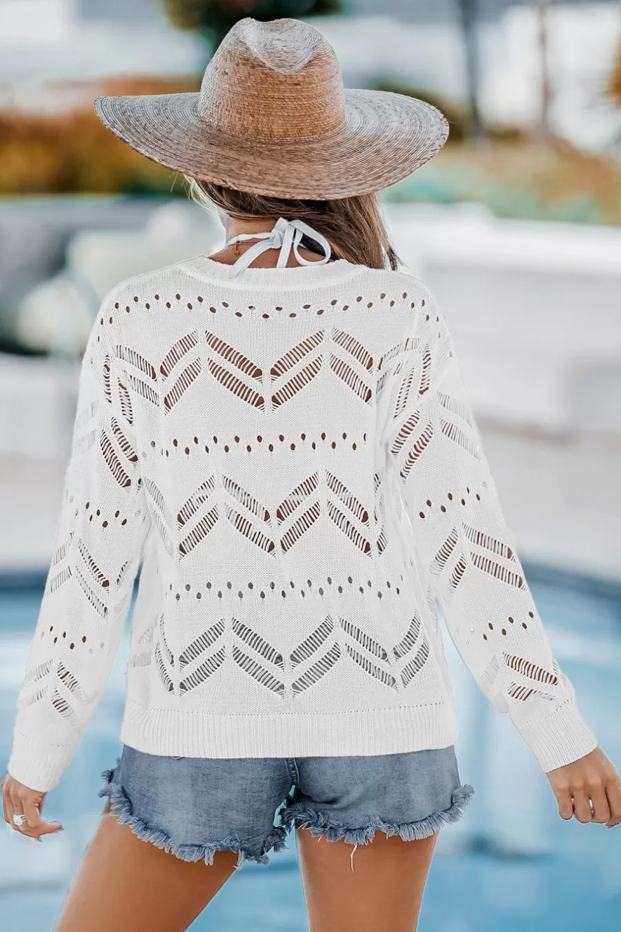 Cupshe Pulls & Gilets*Cover Up à Manches Longues Et Col Rond En Tricot Découpé Blanc