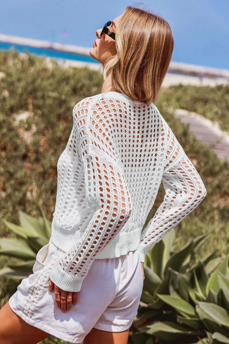 Cupshe Pulls & Gilets*Cover Up Avec Boutons Sur Le Devant En Crochet Blanc