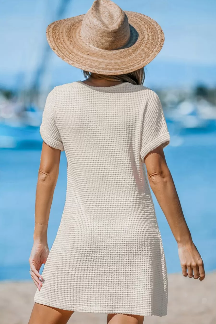 Cupshe Robe De Plage | Pulls & Gilets*Cover Up Court En Tricot Gaufré à Ourlet Torsadé Beige