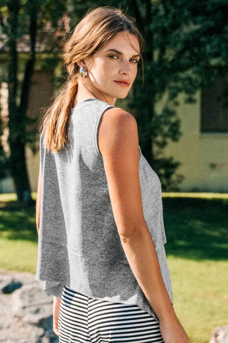 Cupshe T-Shirt & Débardeur | Chemise & Blouse*Débardeur Asymétrique En Jersey à Col Rond Gris