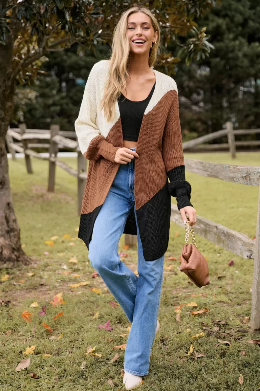 Cupshe Cardigan | Pulls & Gilets*Duster En Tricot à Manches Longues Avec Bloc De Couleur Orange/Jaune