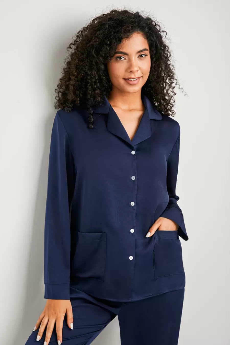 Cupshe Pyjama*Ensemble De Pyjama En Satin à Décolleté Col Avec Pantalon Bleu