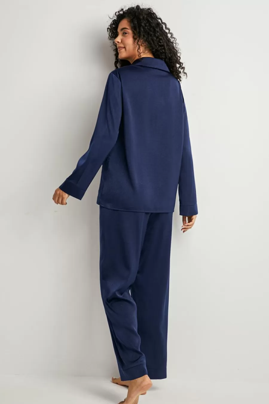 Cupshe Pyjama*Ensemble De Pyjama En Satin à Décolleté Col Avec Pantalon Bleu