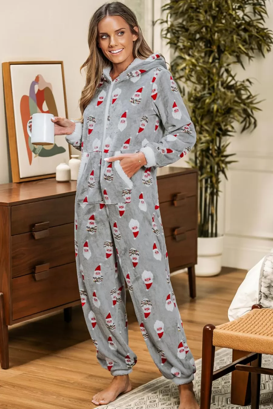 Cupshe Pyjama*Grenouillère à Imprimé Père Noël Gris